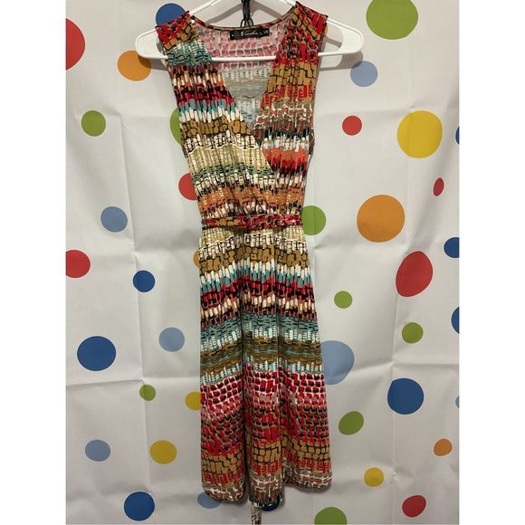 Neesha Multi Color Sleeveless Dress Belted Size S/M Pretty 🎈🌷 - Picture 10 of 12